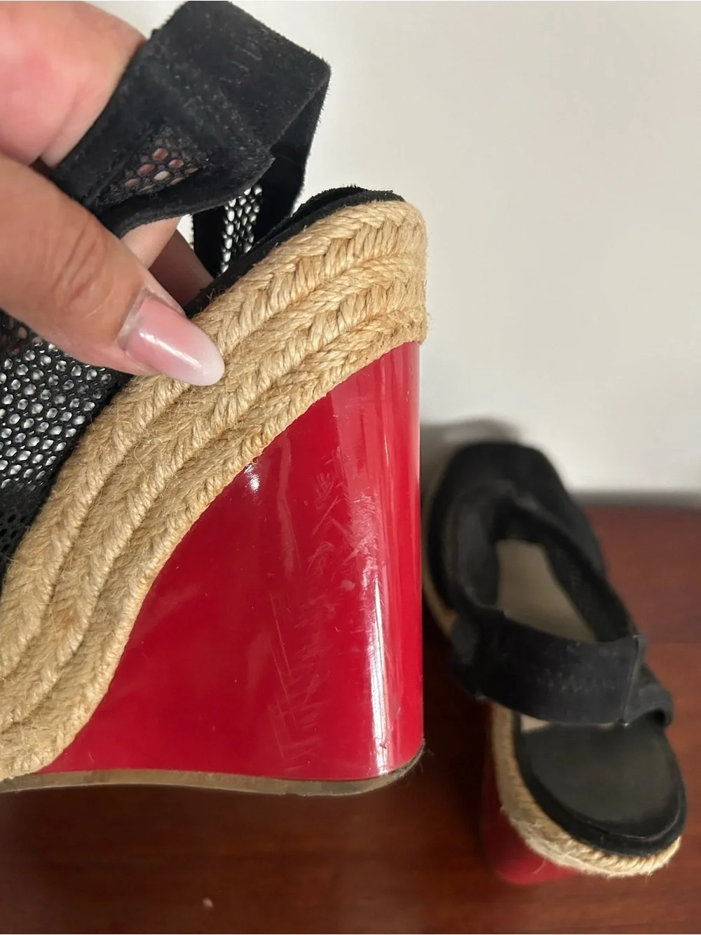Black Mesh Espadrille Wedge Sandals